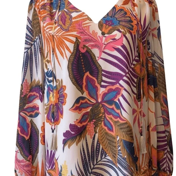 Trina Turk Floral V-Neck Blouse Large - Picture 1 of 4